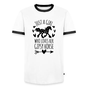 Juste une fille qui aime son cheval gitan Tinker - T-shirt contrasté Homme - blanc/noir - Devant - AI Model Female 172 light (172cm) & AI Model Male 178 dark (178cm)