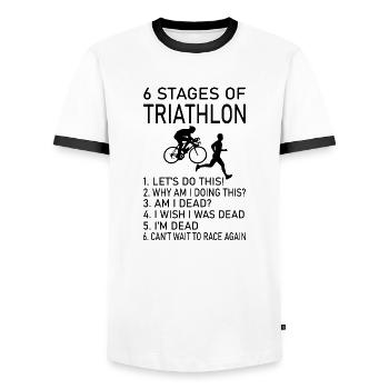 Triathlon Swim Bike Run - Men's Ringer Shirt - white/black - Front - AI Model Female 172 light (172cm) & AI Model Male 178 dark (178cm)