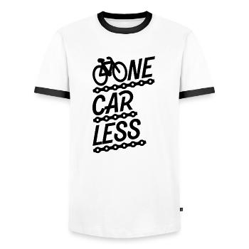 Fahrrad Bike - One Car Less Nachhaltigkeit Umwelt - Männer Kontrast-T-Shirt - Weiß/Schwarz - Vorne - AI Model Female 172 light (172cm) & AI Model Male 178 dark (178cm)