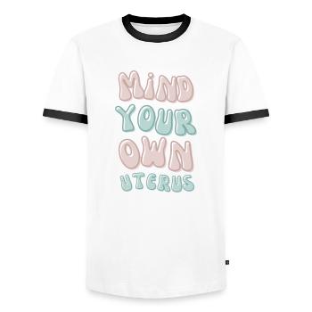 Mind your own uterus Women Rights Emancipation - Men's Ringer Shirt - white/black - Front - AI Model Female 172 light (172cm) & AI Model Male 178 dark (178cm)