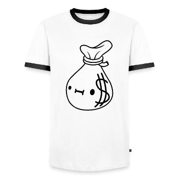 Comic Face Money Sack - Men's Ringer Shirt - white/black - Front - AI Model Female 172 light (172cm) & AI Model Male 178 dark (178cm)