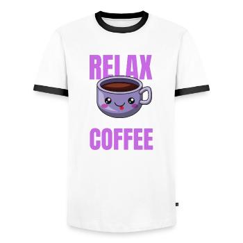 Relax and drink a cup of coffee! - Men's Ringer Shirt - white/black - Front - AI Model Female 172 light (172cm) & AI Model Male 178 dark (178cm)