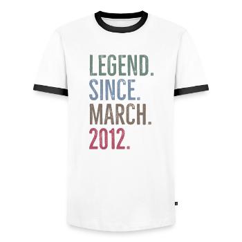 Legende seit März 2012 - Männer Kontrast-T-Shirt - Weiß/Schwarz - Vorne - AI Model Female 172 light (172cm) & AI Model Male 178 dark (178cm)