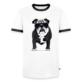 Chiens bouledogues avec lunettes de soleil motif cool - T-shirt contrasté Homme - blanc/noir - Devant - AI Model Female 172 light (172cm) & AI Model Male 178 dark (178cm)