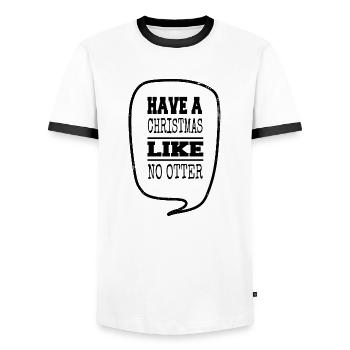T-shirt dinosaure arbre de Noël Une autre bière - T-shirt contrasté Homme - blanc/noir - Devant - AI Model Female 172 light (172cm) & AI Model Male 178 dark (178cm)