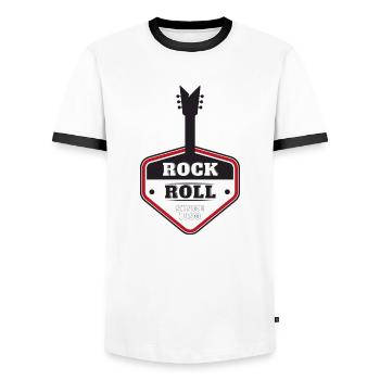 ROCK 'N' ROLL SINCE 1990 - Men's Ringer Shirt - white/black - Front - AI Model Female 172 light (172cm) & AI Model Male 178 dark (178cm)