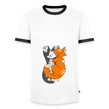 Tu es mon miaou - Couple de chats Saint-Valentin - T-shirt contrasté Homme - blanc/noir - Devant - AI Model Female 172 light (172cm) & AI Model Male 178 dark (178cm)