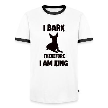 J’aboie donc je suis King chihuahua noir - T-shirt contrasté Homme - blanc/noir - Devant - AI Model Female 172 light (172cm) & AI Model Male 178 dark (178cm)
