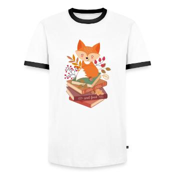 Fuchs auf Bücherstapel - Männer Kontrast-T-Shirt - Weiß/Schwarz - Vorne - AI Model Female 172 light (172cm) & AI Model Male 178 dark (178cm)