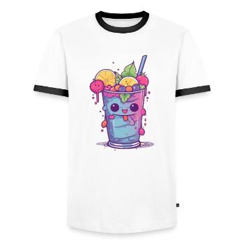 Cocktail kawaii 2 - T-shirt contrasté Homme - blanc/noir - Devant - AI Model Female 172 light (172cm) & AI Model Male 178 dark (178cm)