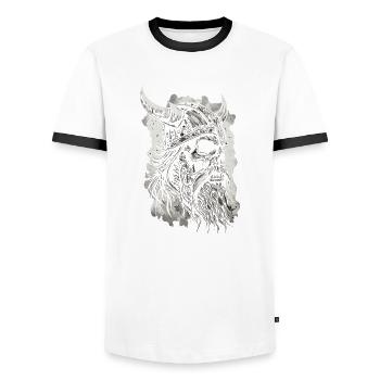 Guerrier viking Valhalla Guerrier nordique - T-shirt contrasté Homme - blanc/noir - Devant - AI Model Female 172 light (172cm) & AI Model Male 178 dark (178cm)