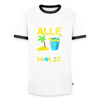 Lustiges EIMER FÜR ALLE, ALLE FÜR MALLORCA, Saufen - Männer Kontrast-T-Shirt - Weiß/Schwarz - Vorne - AI Model Female 172 light (172cm) & AI Model Male 178 dark (178cm)