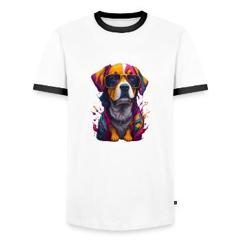 Dog 1 - Männer Kontrast-T-Shirt - Weiß/Schwarz - Vorne - AI Model Female 172 light (172cm) & AI Model Male 178 dark (178cm)