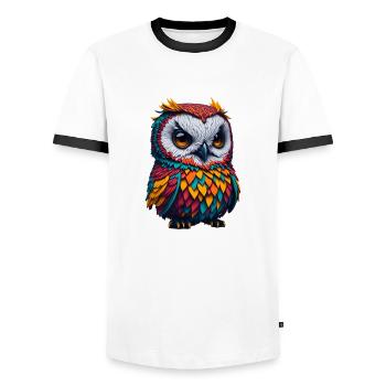 Owl 2 - Men's Ringer Shirt - white/black - Front - AI Model Female 172 light (172cm) & AI Model Male 178 dark (178cm)