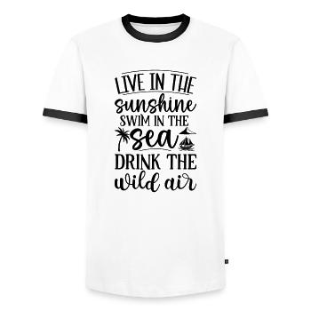 Live in the sunshine swim in the sea - Men's Ringer Shirt - white/black - Front - AI Model Female 172 light (172cm) & AI Model Male 178 dark (178cm)