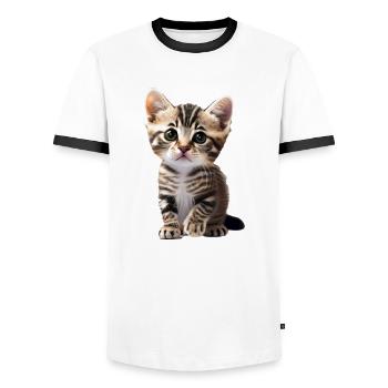Cute young cat waiting for cuddles - Men's Ringer Shirt - white/black - Front - AI Model Female 172 light (172cm) & AI Model Male 178 dark (178cm)