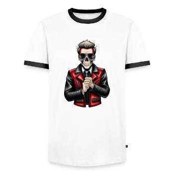Biker cartoon skeleton - Men's Ringer Shirt - white/black - Front - AI Model Female 172 light (172cm) & AI Model Male 178 dark (178cm)