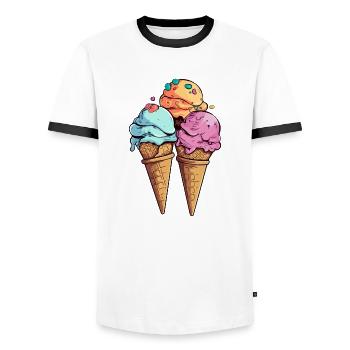 Les glaces melon pistache cerise - T-shirt contrasté Homme - blanc/noir - Devant - AI Model Female 172 light (172cm) & AI Model Male 178 dark (178cm)