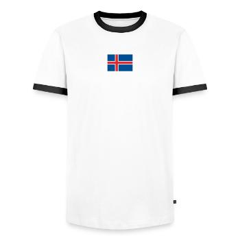 Island Trikot Nr.69 - Männer Kontrast-T-Shirt - Weiß/Schwarz - Vorne - AI Model Female 172 light (172cm) & AI Model Male 178 dark (178cm)