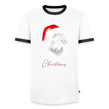 Pug Merry Christmas, Dog Head, Drawing - Men's Ringer Shirt - white/black - Front - AI Model Female 172 light (172cm) & AI Model Male 178 dark (178cm)