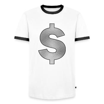 Signe de dollar en argent - T-shirt contrasté Homme - blanc/noir - Devant - AI Model Female 172 light (172cm) & AI Model Male 178 dark (178cm)