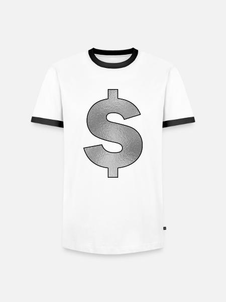 Silver Dollar Sign - Men's Ringer Shirt - white/black