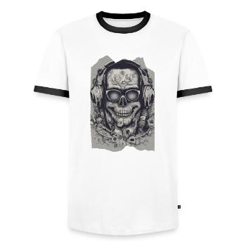 SkullGroove Beats Undead Headphones Metal - Men's Ringer Shirt - white/black - Front - AI Model Female 172 light (172cm) & AI Model Male 178 dark (178cm)