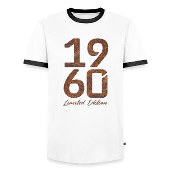 Vintage 1960s Limited Edition Rust Look - Men's Ringer Shirt - white/black - Front - AI Model Female 172 light (172cm) & AI Model Male 178 dark (178cm)