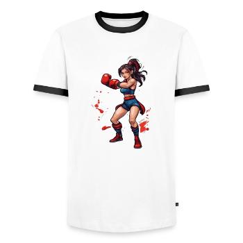 Boxer / Sports / Fight / Arena / Boxing Ring / Fists - Men's Ringer Shirt - white/black - Front - AI Model Female 172 light (172cm) & AI Model Male 178 dark (178cm)