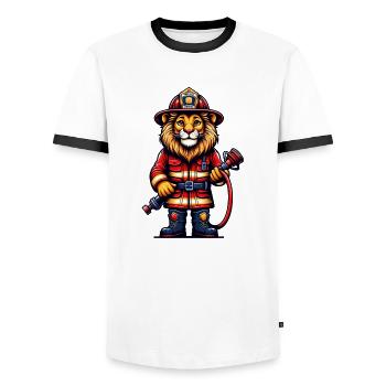 Pompier Lion mignon - T-shirt contrasté Homme - blanc/noir - Devant - AI Model Female 172 light (172cm) & AI Model Male 178 dark (178cm)