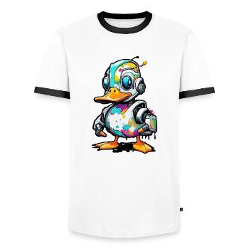 Robot Animal / AI / Mechanized Animals / Comic - Men's Ringer Shirt - white/black - Front - AI Model Female 172 light (172cm) & AI Model Male 178 dark (178cm)