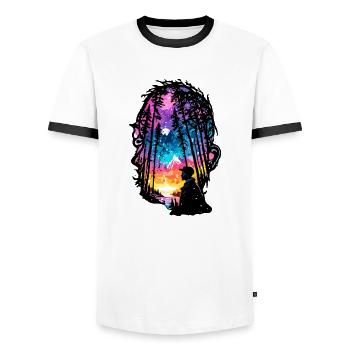 Silhouette / Forest / Portrait / Trees / Person - Men's Ringer Shirt - white/black - Front - AI Model Female 172 light (172cm) & AI Model Male 178 dark (178cm)