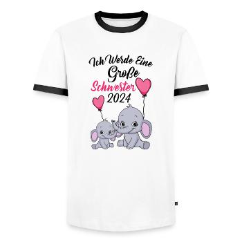 Grande soeur 2024 - T-shirt contrasté Homme - blanc/noir - Devant - AI Model Female 172 light (172cm) & AI Model Male 178 dark (178cm)