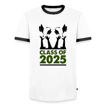 class of 2025 - Men's Ringer Shirt - white/black - Front - AI Model Female 172 light (172cm) & AI Model Male 178 dark (178cm)