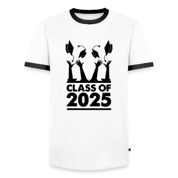 class of 2025 - Men's Ringer Shirt - white/black - Front - AI Model Female 172 light (172cm) & AI Model Male 178 dark (178cm)