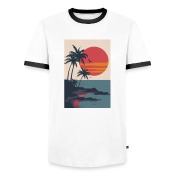 Beach at sunset | AI - Men's Ringer Shirt - white/black - Front - AI Model Female 172 light (172cm) & AI Model Male 178 dark (178cm)