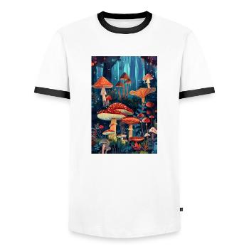 Mushroom Forest | AI - Men's Ringer Shirt - white/black - Front - AI Model Female 172 light (172cm) & AI Model Male 178 dark (178cm)