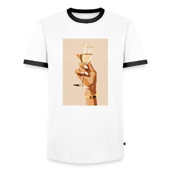 Cheers! Woman's hand with glass | AI - Men's Ringer Shirt - white/black - Front - AI Model Female 172 light (172cm) & AI Model Male 178 dark (178cm)