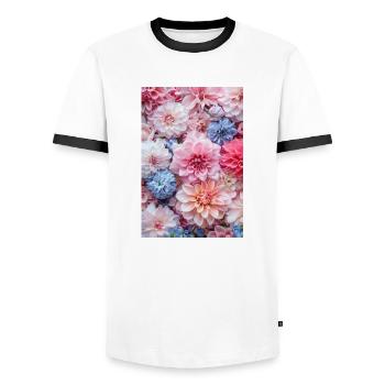 Flower Love | AI - Men's Ringer Shirt - white/black - Front - AI Model Female 172 light (172cm) & AI Model Male 178 dark (178cm)