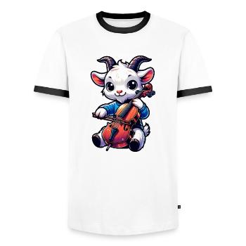 Cute Goat Playing Cello Farm Music - Men's Ringer Shirt - white/black - Front - AI Model Female 172 light (172cm) & AI Model Male 178 dark (178cm)