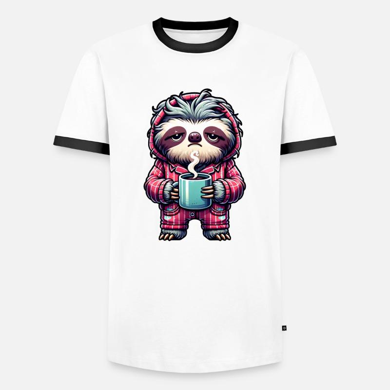 Faultier im Pyjama mit einer Tasse Kaffee - Männer Kontrast-T-Shirt - Weiß/Schwarz