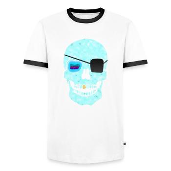 One Eye & Golden Tooth Skull - Men's Ringer Shirt - white/black - Front - AI Model Female 172 light (172cm) & AI Model Male 178 dark (178cm)