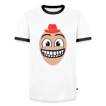 Un homme heureux avec un chapeau rouge - T-shirt contrasté Homme - blanc/noir - Devant - AI Model Female 172 light (172cm) & AI Model Male 178 dark (178cm)