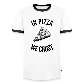 In Pizza We Crust - Amateurs de pizza - ApriNoeScor - T-shirt contrasté Homme - blanc/noir - Devant - AI Model Female 172 light (172cm) & AI Model Male 178 dark (178cm)