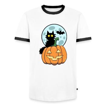 Cat on pumpkin - Men's Ringer Shirt - white/black - Front - AI Model Female 172 light (172cm) & AI Model Male 178 dark (178cm)