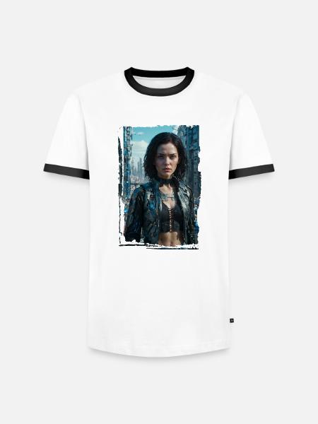 Porträt eines Sci-Fi-Cyberpunk-Mädchens - Männer Kontrast-T-Shirt - Weiß/Schwarz