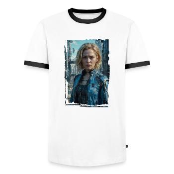 Porträt eines Sci-Fi-Cyberpunk-Mädchens - Männer Kontrast-T-Shirt - Weiß/Schwarz - Vorne - AI Model Female 172 light (172cm) & AI Model Male 178 dark (178cm)