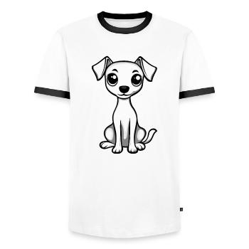 Whippet Chien Bande dessinée Mignon - T-shirt contrasté Homme - blanc/noir - Devant - AI Model Female 172 light (172cm) & AI Model Male 178 dark (178cm)