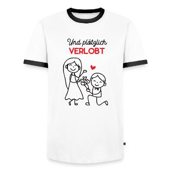Antrag Zur Verlobung Und Plötzlich Verlobt Heirat - Männer Kontrast-T-Shirt - Weiß/Schwarz - Vorne - AI Model Female 172 light (172cm) & AI Model Male 178 dark (178cm)