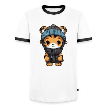 Tiger Winter Animal Baby Comic - Men's Ringer Shirt - white/black - Front - AI Model Female 172 light (172cm) & AI Model Male 178 dark (178cm)